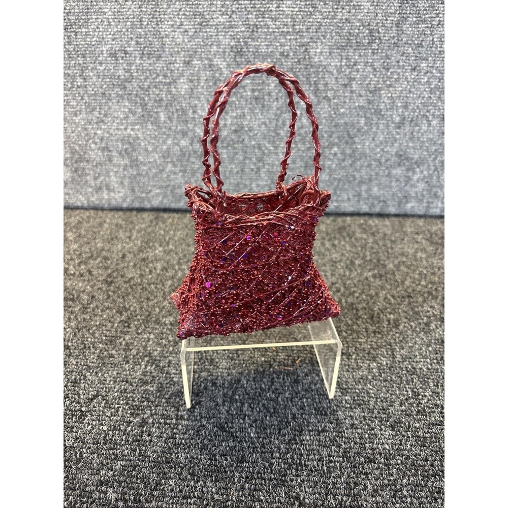 Vtg~Purse/Bag~Beaded Red Shopping Bag~Christmas Ornament
